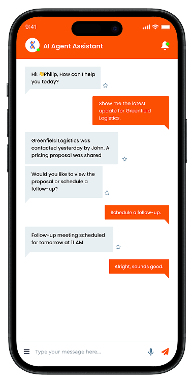 AI agent answering a Microsoft Dynamics query on mobile